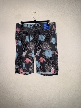 Hurley Men’s Black Floral Hybrid Shorts with Blue and Pink Flowers